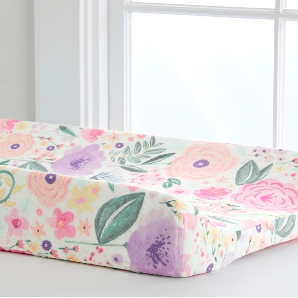 2 Pottery Barn Kids Set of 2 Floral Changing Pad Cover - Pink and Purple